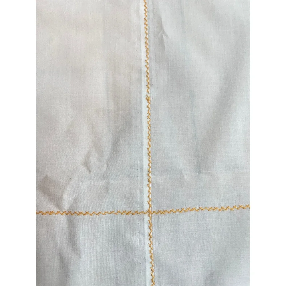 Vintage Hand Embroidered Floral Applique Tablecloth White Yellow Orange 99x65